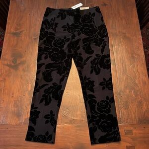 Chico’s Black Pants - Juliet Flocked Floral Ankle Black size 10 Velvet Rose NWT